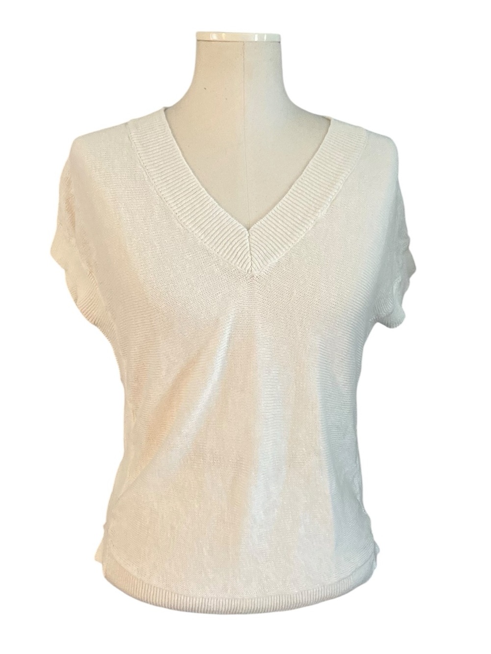 BODEN 100% White Linen Short Sleeve Lightweight Sweater Top Minimalist size 2